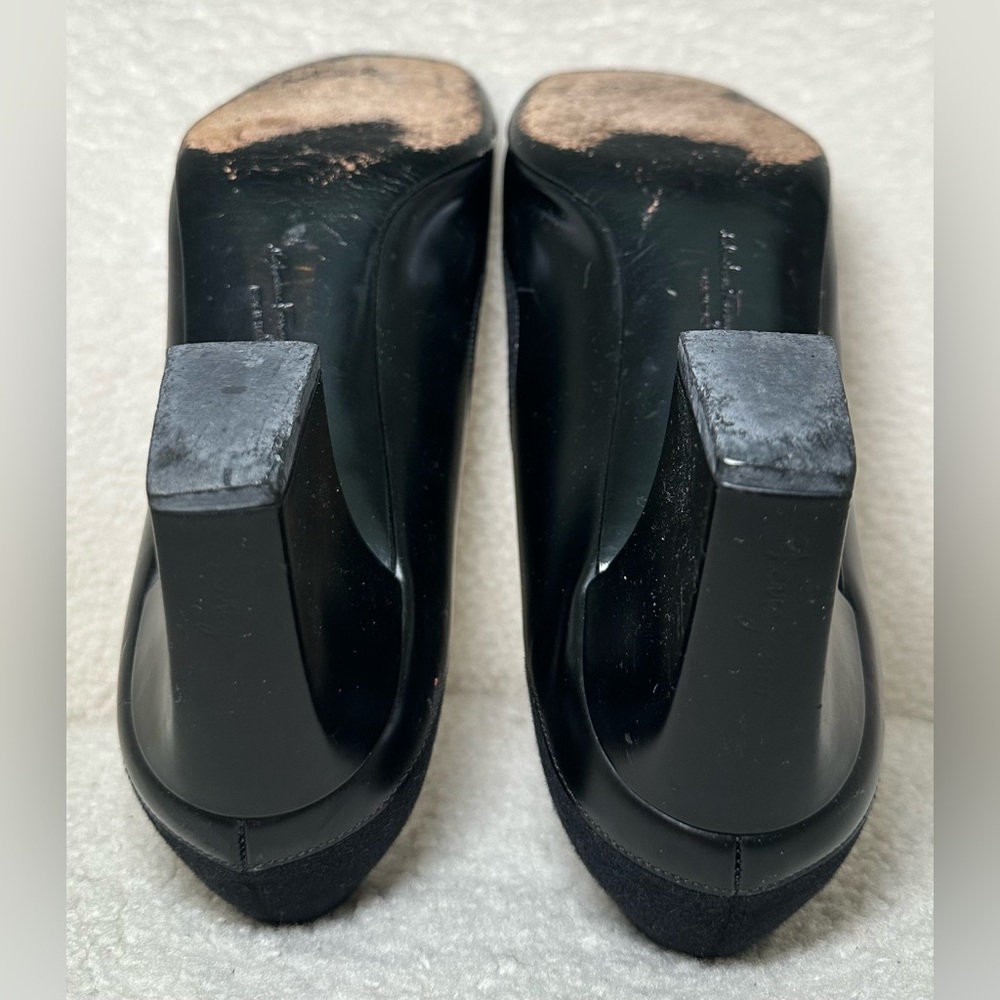Salvatore Ferragamo Black Suede & Leather Block Heel Pumps Preppy Money 9.5 - Picture 8 of 12
